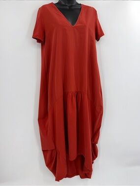 Zara Drop Waist Short Sleeve Maxi Dress | Rust | Small